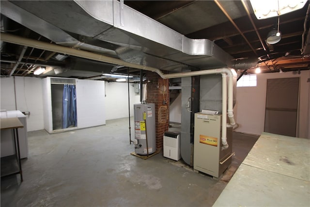 basement featuring gas water heater