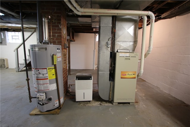 utilities featuring gas water heater and heating unit