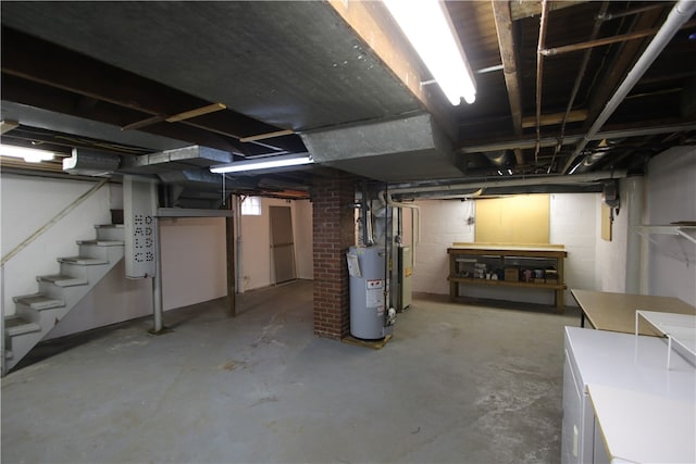 basement featuring gas water heater