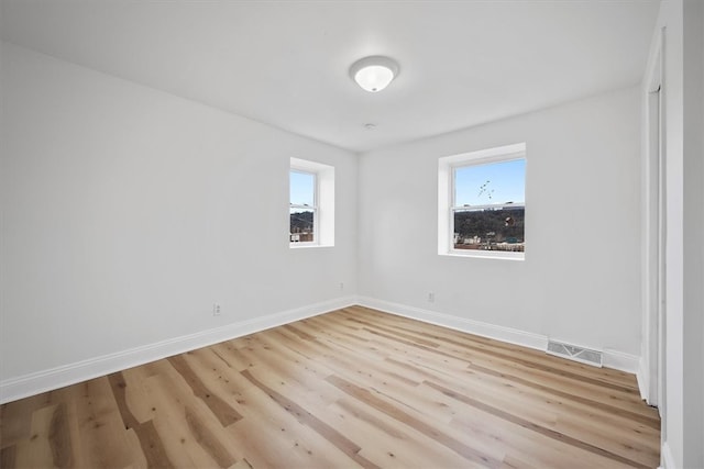 spare room featuring plenty of natural light and light wood-type flooring