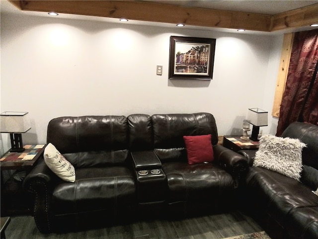 home theater with wood-type flooring