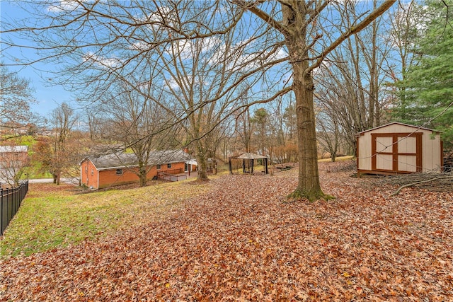 view of yard with a shed