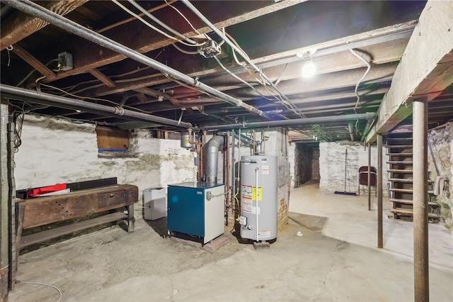 basement featuring water heater