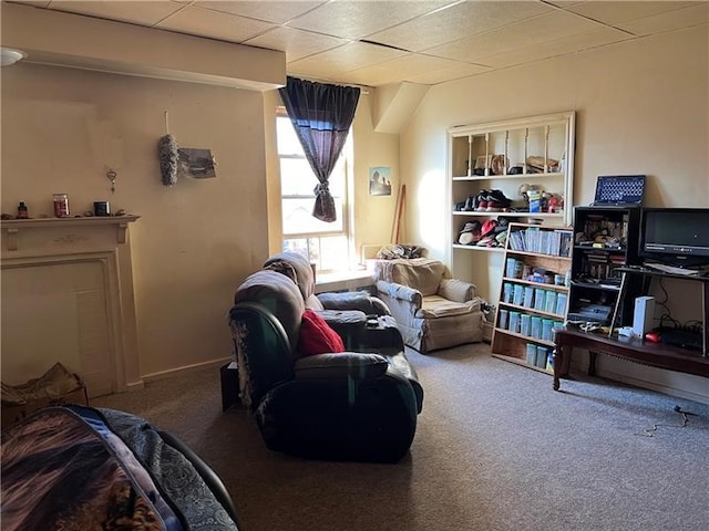 living area with carpet flooring