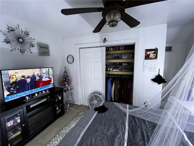 bedroom with a closet and ceiling fan