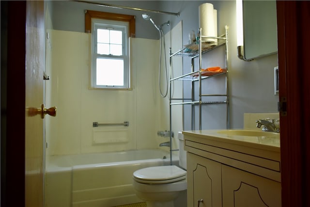 full bathroom with vanity, shower / bathtub combination, and toilet