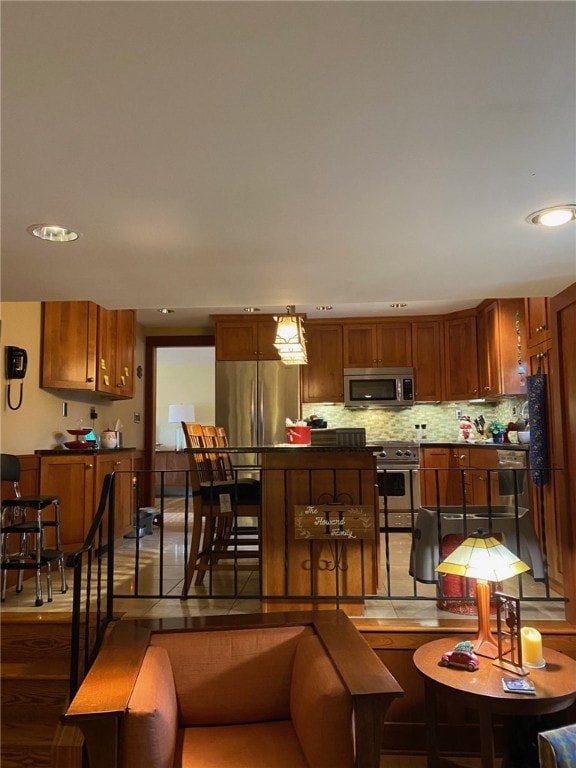 living room with dark hardwood / wood-style flooring