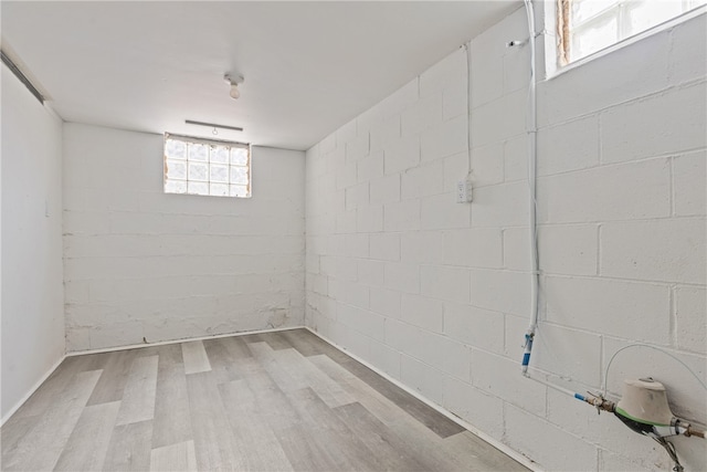 basement featuring light hardwood / wood-style flooring