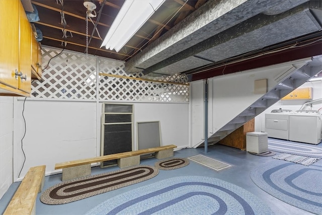 basement featuring independent washer and dryer