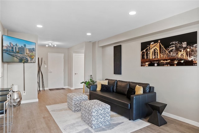 living room featuring light wood-type flooring