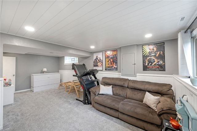 living room featuring light colored carpet