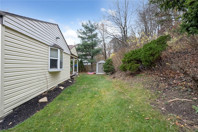 view of yard featuring a shed