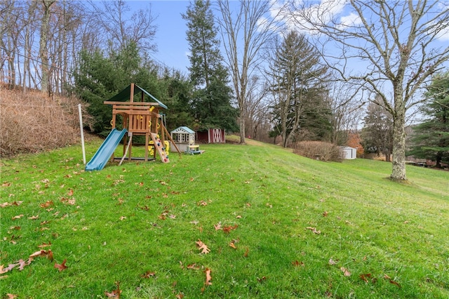 view of yard with a playground