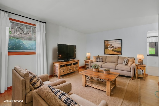 living room with hardwood / wood-style flooring