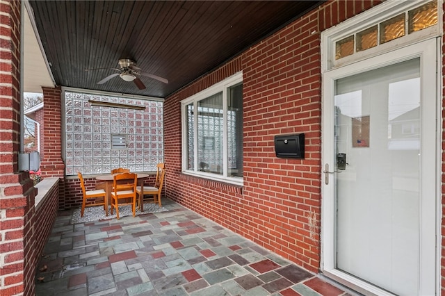 view of patio / terrace featuring ceiling fan and covered porch