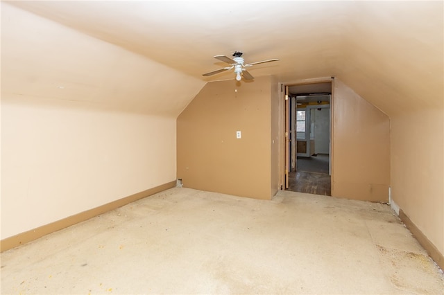 bonus room featuring ceiling fan and lofted ceiling