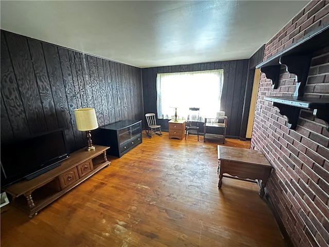 interior space featuring wood walls and wood-type flooring