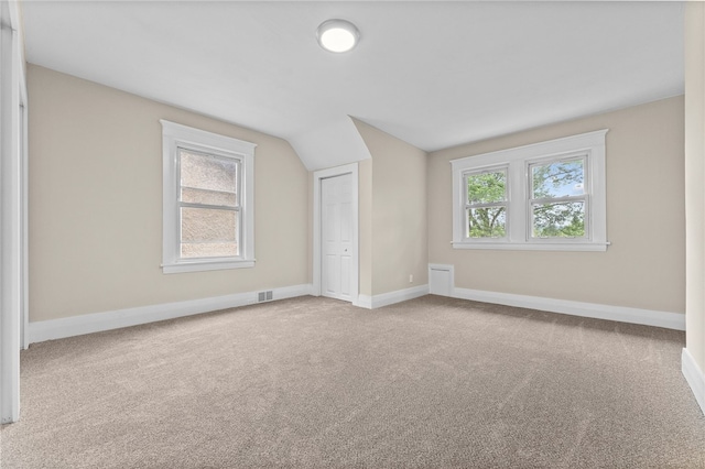 bonus room with carpet flooring, plenty of natural light, and vaulted ceiling