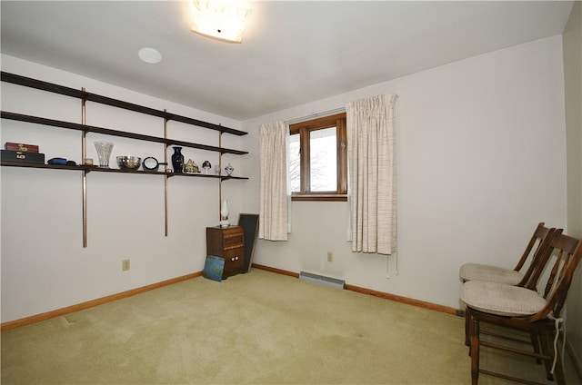 interior space featuring light colored carpet