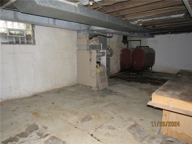 basement with heating unit