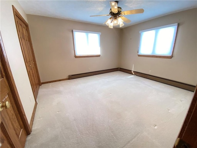 empty room with light carpet and ceiling fan