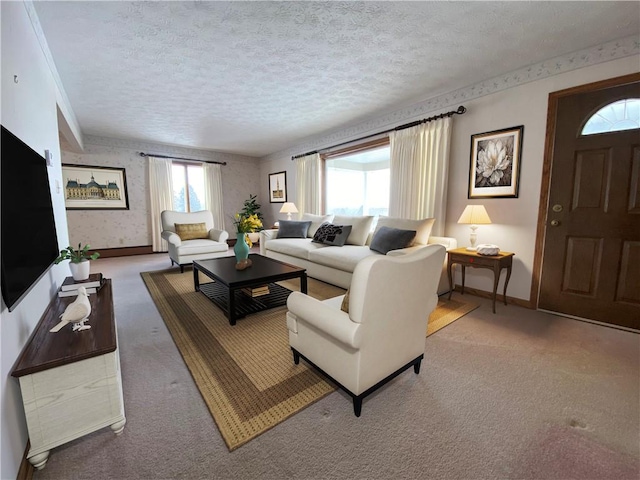 3240 E Lake Rd, Shenango, PA 16134 - carpeted living room featuring a textured ceiling and baseboards
