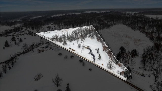 3240 E Lake Rd, Shenango, PA 16134 - snowy aerial view featuring property parcel outlined