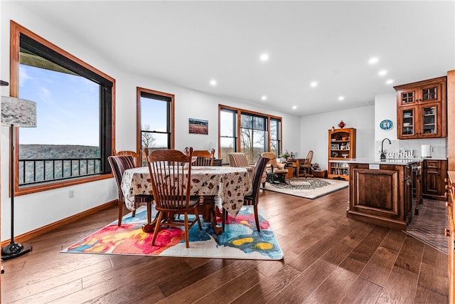 dining area featuring dark hardwood / wood-style floors and sink