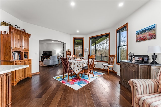 dining room with dark hardwood / wood-style flooring