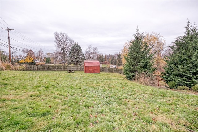 view of yard featuring a storage shed