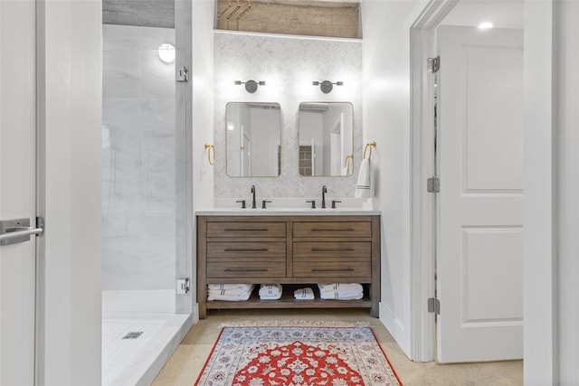 bathroom featuring vanity and walk in shower