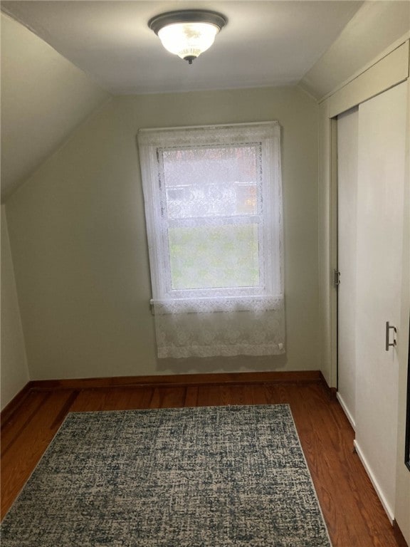 additional living space with dark wood-type flooring and lofted ceiling