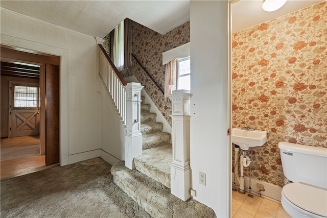 staircase with a wealth of natural light