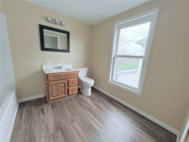 bathroom featuring hardwood / wood-style floors, vanity, and toilet