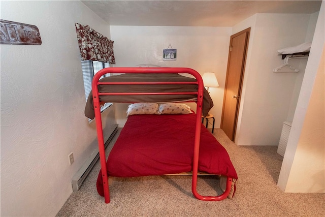 bedroom with light colored carpet