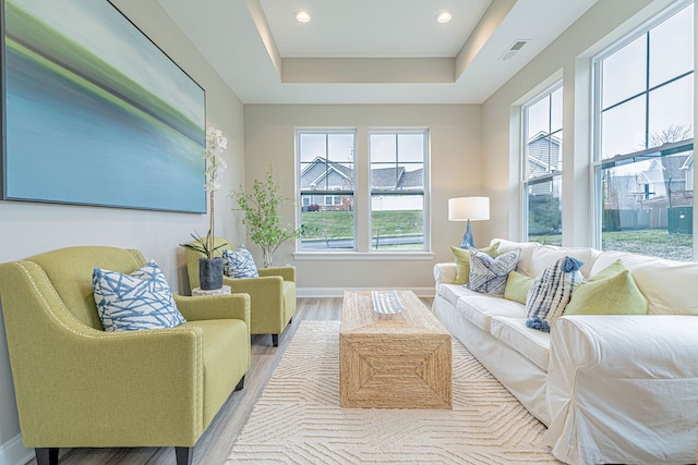 interior space with a raised ceiling