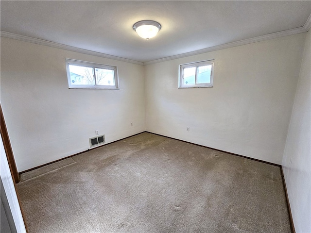 spare room with carpet flooring and crown molding