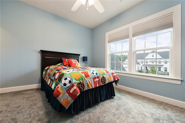 bedroom featuring carpet and ceiling fan