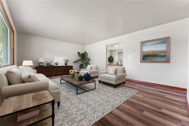 living room with hardwood / wood-style floors