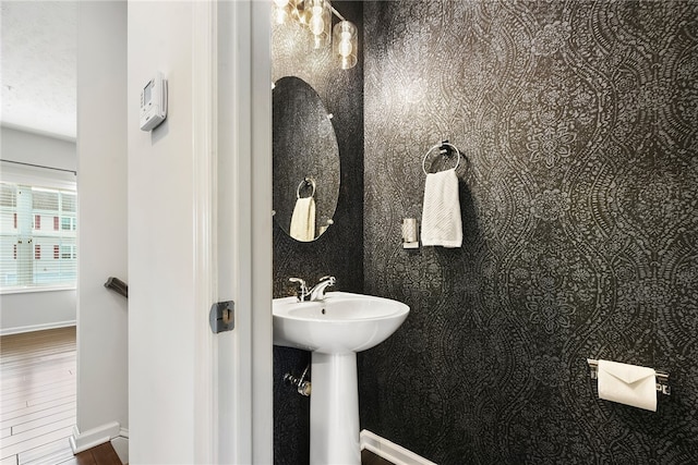 bathroom featuring wood-type flooring