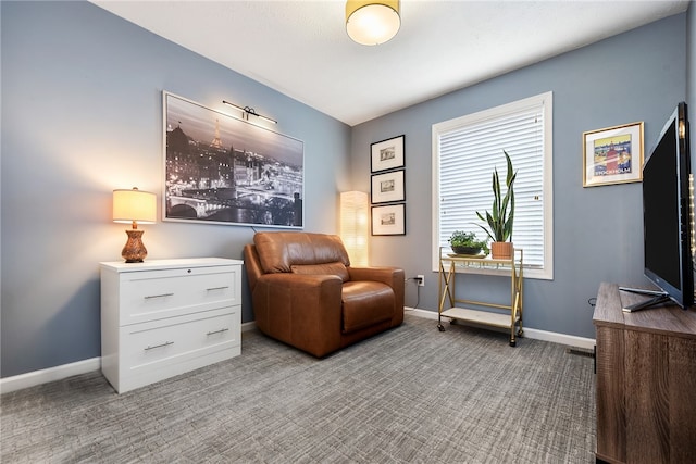 living area with light carpet