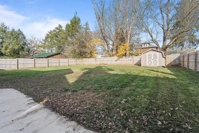 view of yard featuring a storage unit