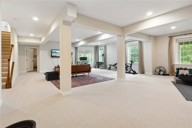 interior space with light carpet and a wealth of natural light