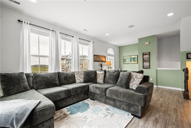 living room with hardwood / wood-style floors