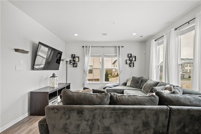 living room featuring light wood-type flooring