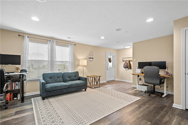 home office featuring hardwood / wood-style floors