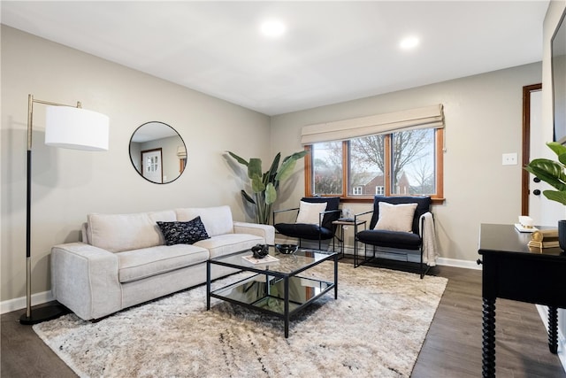 living room with dark wood-type flooring