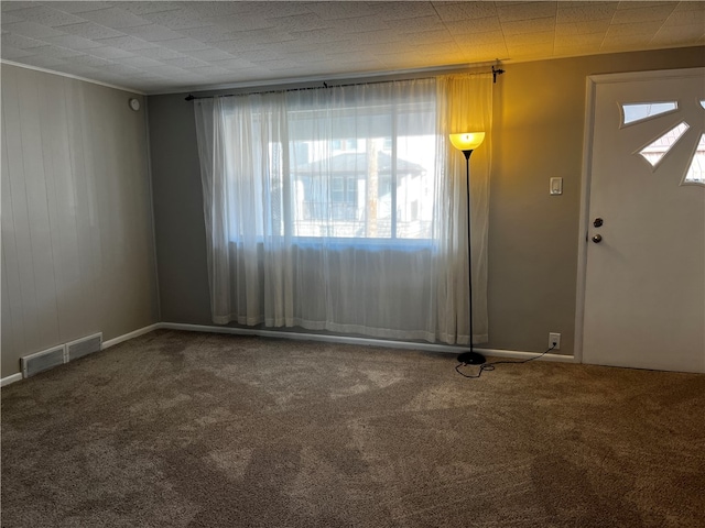 foyer entrance with carpet flooring and plenty of natural light