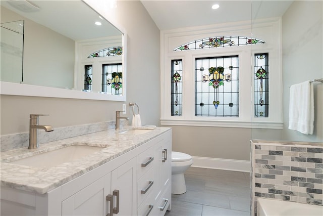 bathroom featuring vanity, toilet, and a wealth of natural light