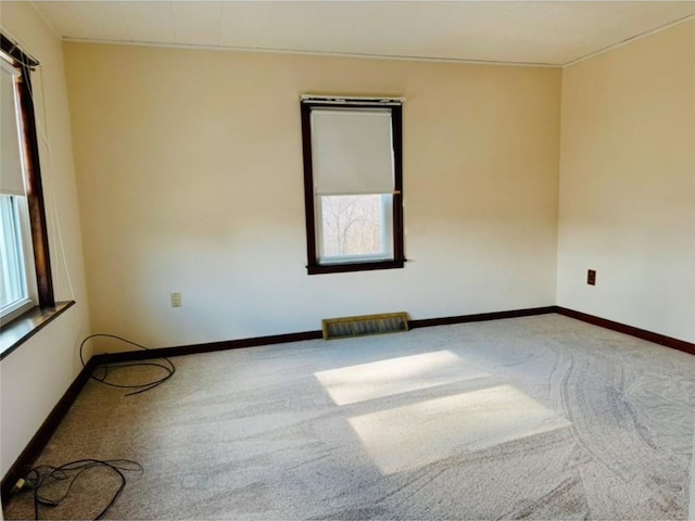 empty room with carpet floors, a wealth of natural light, and crown molding